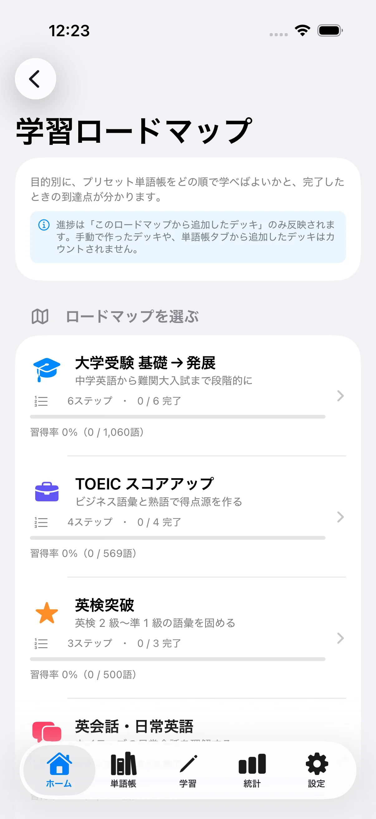 学習ロードマップ画面