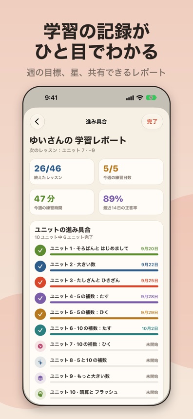 週の目標と星が見られる学習レポート
